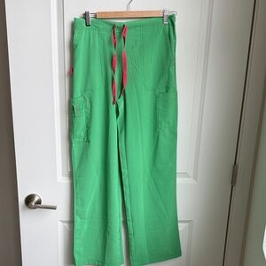 Carhartt Neon Green Cargo Pants with Pink Drawstring